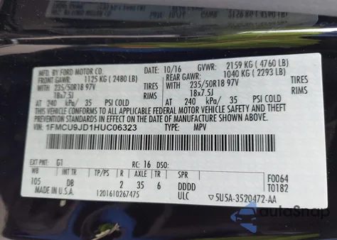 2017 Ford Escape Titanium z USA, uszkodzony, nr VIN 1FMCU9JD1HUC06323